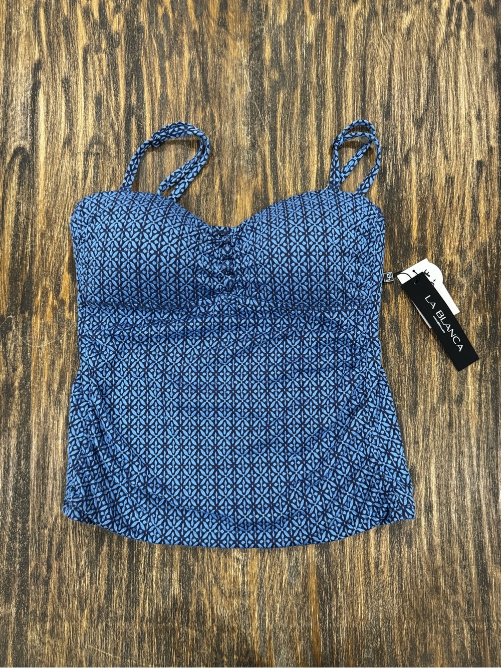 La Blanca Tankini Top Size 12 Blue Chambray Print Underwire Swim NWT $105